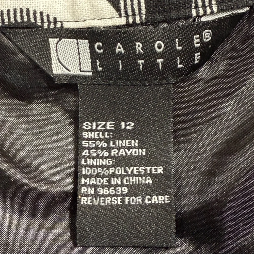 Carole Little Black & White Floral Print A-Line Linen Blend Midi Skirt Size 12